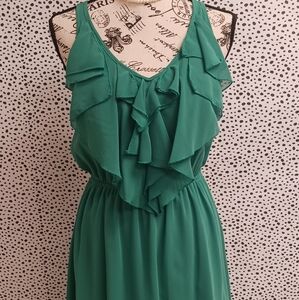 EmmaLee Dress Womens S Green Sleeveless Ruffle Accents